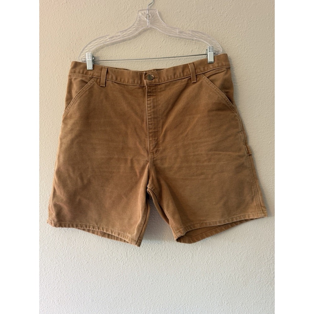 Vintage Men's Carhartt B141 BRN Cargo Shorts Made In USA Size 38 Leather Logo